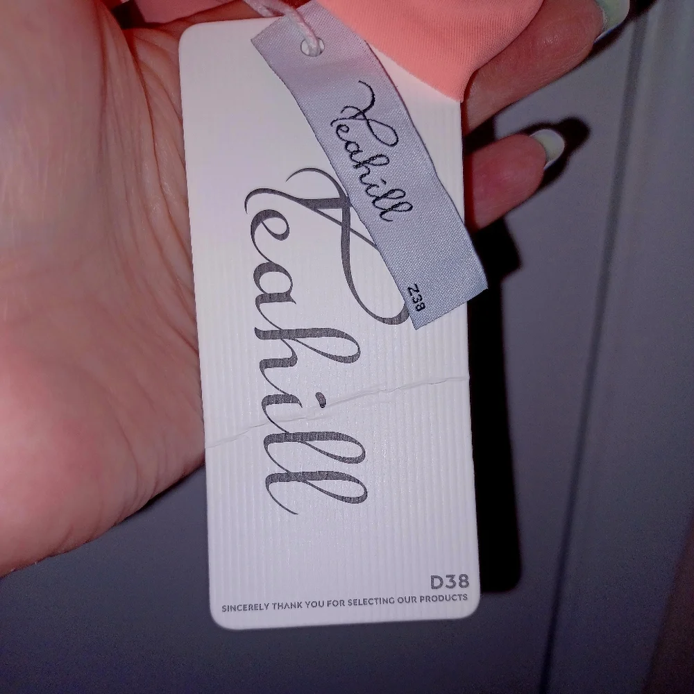 Neon Peach Swim Top And Tropical Print Bottoms - Picture 5 of 5